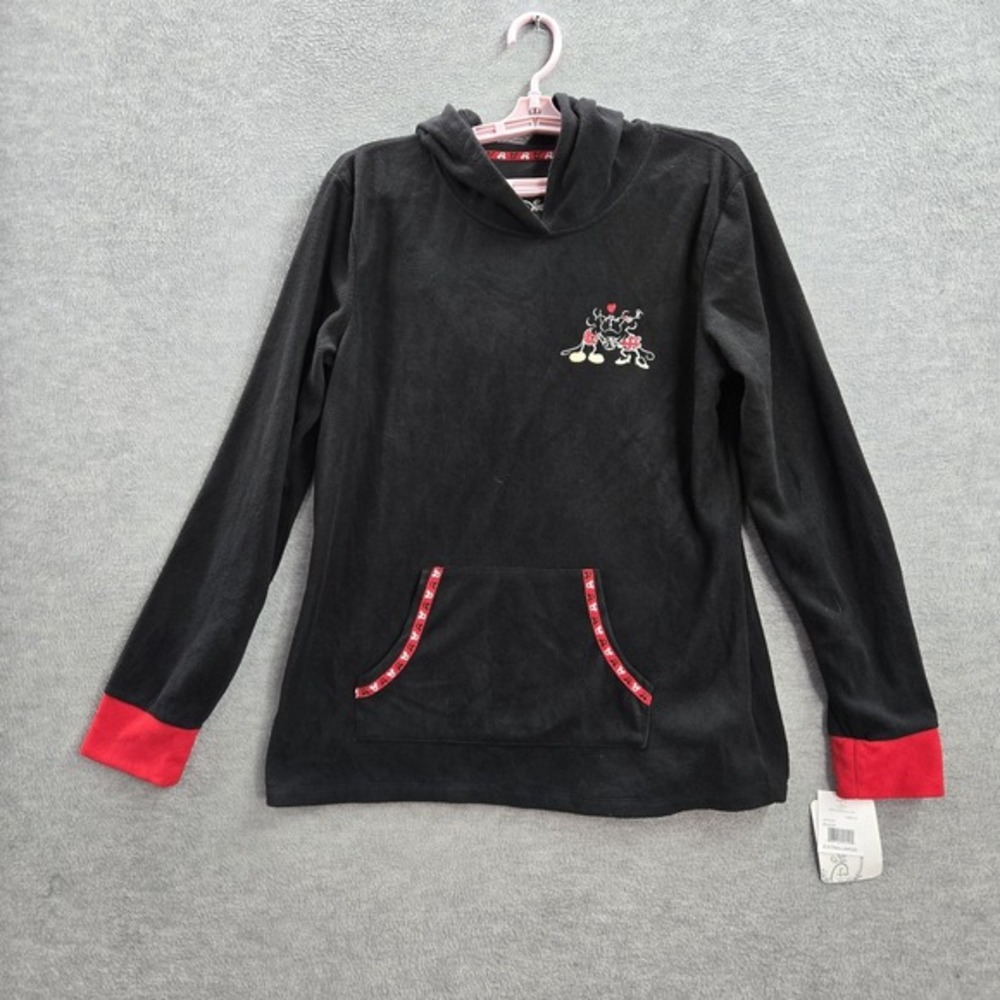 Disney Junior Sleepwear XL Black Sweater Mickey Minnie Embroidery Hooded Top NWT